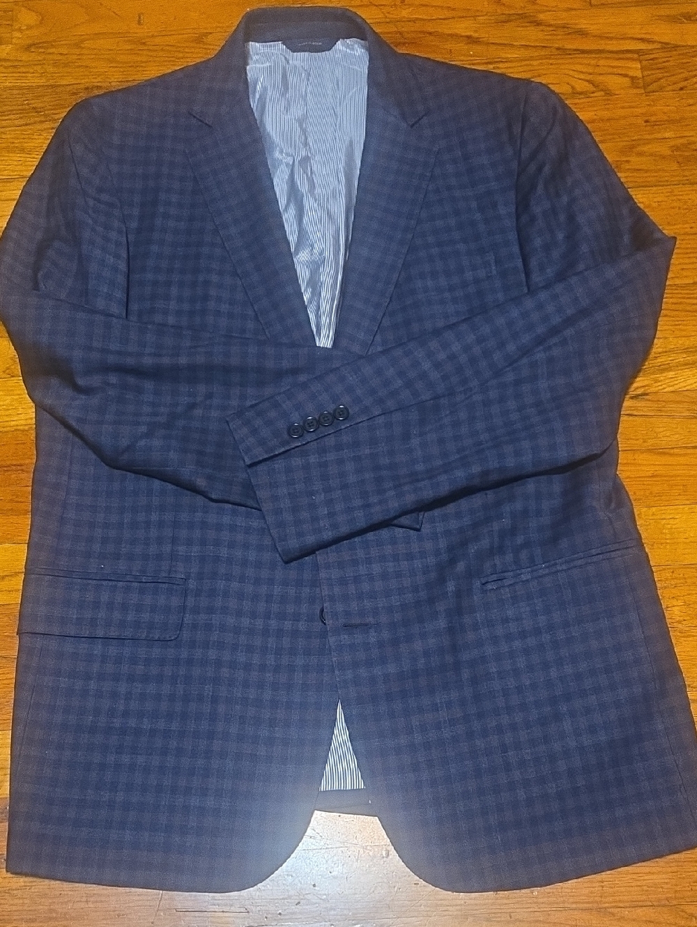 Brooks Brothers Classic Sport Coat Blazer 44L Navy Blue Gingham Check Plaid